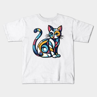 Pop art cat illustration. cubism cat illustration Kids T-Shirt